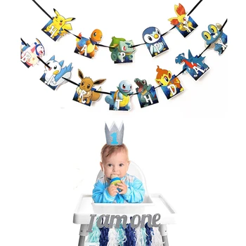 1 nastavite Risanke Pikachu Pokemon temo Stranki dobave Rojstni Transparenti Torto zastavo Foto rekviziti za Otroke stranka dobave set