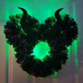 1pc Halloween OX Rogovi Venec z LED luči Spredaj Vrata Visi Ponaredek Venci Doma Počitnice Okraski