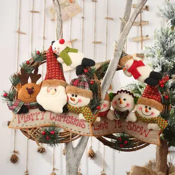 2021 Božični Okraski Božič Venec Rattan Garland Snežaka Elk Trte Obroč Obesek Božično Dekoracijo Za Dom Okna Vrata