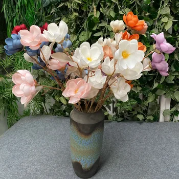 4 glave magnolija cvet umetne svile, cvet domače poroko dnevna soba dekoracijo okrasni cvetlični aranžma ponaredek cvetje