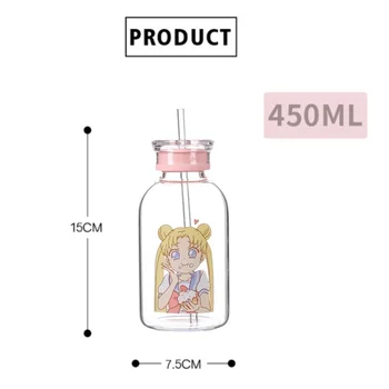 450 ml Srčkan Sailor Moon Stekla Steklenico Vode Primeru, če so Cevi Soda Pijače Steklenica Za Vodo Pregleden Sok, Voda Pokal Trinkflasche