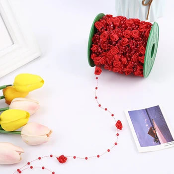 5 Meter Bež/ Bela Barva Rose Cvet Umetni Biseri Biseri Verige Garland Cvet Za Poroke Poročni Šopek Cvetlični Okras