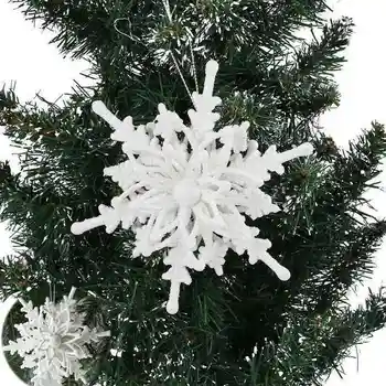 6pcs Velike Blistati Visi Božič Cvet, Bela Snežinka Drevo Baubles Dekor