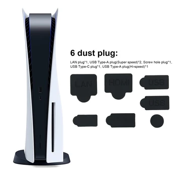 7PCS Črnega Silikona Prah Svečke Nastavite USB HDM Vmesnik Anti-prah Kritje Dustproof Plug Za PS5 igralne Konzole Dodatki Deli