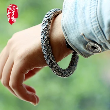 999 srebro odpiranje zlati obroč zapestnica obrtniški xiangyun pošlji punco modni nakit etnične veter