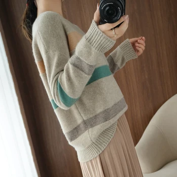 Adishree 2021 ženska pozimi puloverje jeseni pleteni Puloverji Visoke Kakovosti Toplo Ženski zadebelitev O-vratu Mozaik
