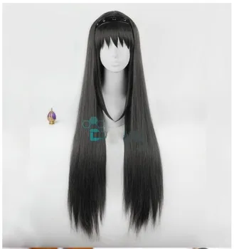 Anime Puella Trije Kralji Madoka Magica, Akemi Homura Cosplay Lasuljo Dolgo Črno Toplotno Odporen Sintetičnih Las Lasulje + Lasuljo Skp + Hairband