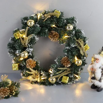 Božič 40 cm LED Venec Z Umetno Borovih Storžkov Jagode In Cvetje Praznik pred Vrati Visi Dekoracijo Couronne Noel