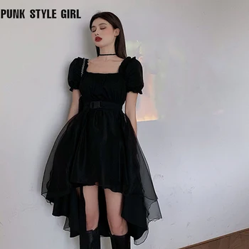 Harajuku Y2k Cyber Alt Obleko E Dekle Ruffle Hepburn Kawaii Ropa Fairycore Nezakonitih Black Gothic Obleke Emo Mini Lolita Vestidos