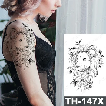 Japonski Slog Fox Pošast Začasno Tattoo Nalepke Za Moške, Ženske Cvetov Rose Nepremočljiva Ponaredek Henna Živali Body Art Tattoo