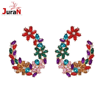 JURAN 2019 Nov Prihod barvit cvet kristalno visijo Uhani za ženske boho etnične izjavo uhani visijo Božič nakit