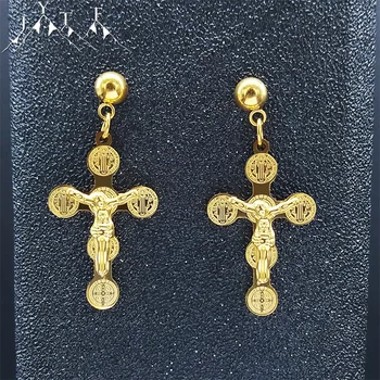 Mala Nerjavečega Jekla Krščanski Križ Jezusa Stud Earings za Ženske Zlata Barva Vere Uhani Jewery bijoux E6018S05