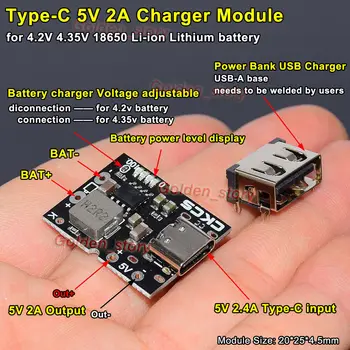 Mini 5V 2A Tip-C Polnilnik USB Modul Nastavljiv Polnjenje Odbor za 4,2 V 4.35 V Litij-18650 Li-ion Baterije DIY Moči Banke