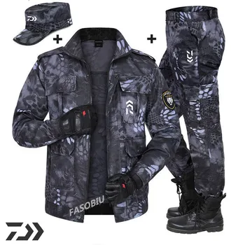 Moški Obleko za Ribolov Black Python Vzorec Prostem Kampiranje, Pohodništvo Sport Wear, Ribiška Oblačila Moške Hlače Prikrivanje, Jakne+skp