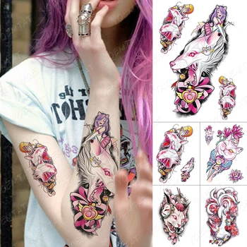 Nepremočljiva Začasni Tattoo Nalepke Japonski Roza Anime Mačka Flash Tetovaže Fox masko Body Art Roko Ponaredek Tattoo Ženske Moški
