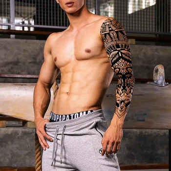 Nepremočljiva Začasni Tattoo Nalepke Mayan Totem Volk Polno Roko Velikosti Rokav Tattoo Ponaredek Tatto Flash Tetovaže za Moške, Ženske