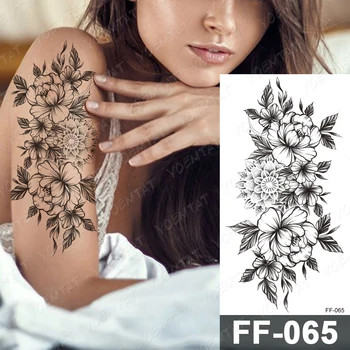 Nepremočljiva Začasni Tattoo Nalepke Peony Cvet Luna Flash Tetovaže Ženski Minimalistične Linije Black Body Art Roko Ponaredek Tatto Ženske