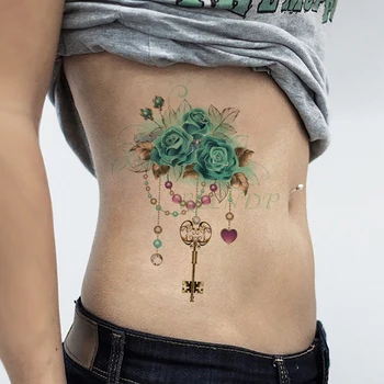 Nepremočljiva Začasni Tattoo Nalepke zlato ključ cvet diamantna ogrlica ponaredek tatto flash art tattoo tetovaže za dekle ženske moški