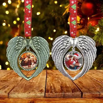 Nov Angel Krila Srca v Obliki DIY Foto Božič Obesek Foto Okvir Obesek Božično Drevo Viseči Okras Ornament Najboljše