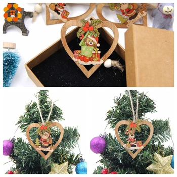 Novo!4PCS/Veliko Božič Srce Leseni Obeski Okraski DIY Lesa Obrti Otroci Darila, za Božično Drevo okraski Okraski Stranka
