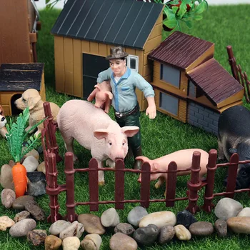 Oenux Klasični Kmetiji Živali Simulacije Prašičev Raca Psa, Mačko, Kravo Model Akcijskega Slika Majhnosti Perutnine Miniaturne Figurice Igrača Za Otroka