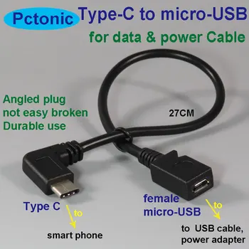 PCTONIC USB Tip-C na Mikro-USB Ženski Podatki napajalnik Kabel USB-C 90 Stopinj v Desno pod Kotom upognite kolena ukrivljen priključek converter