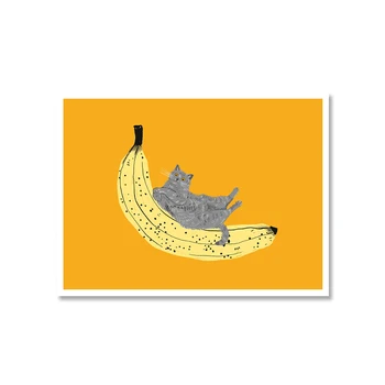 Risanka Smešne Mačke, Plakat in Tiskanje Banana Rastlin Wall Art Ženski Platneni Slikarstvo Letnik Wall Art Slik, Dnevna Soba Dekor