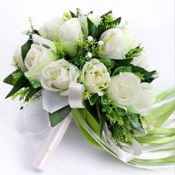 Ročno Novo Poroka Poročni Družico Šopek Neveste Šopke Bela Zelena Umetne Vrtnice Cvetovi roko Držite Cvet Doma Dekor