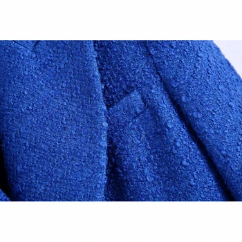 SLMD Letnik Elegantno Modro Dvojno Zapenjanje Tweed Jakna Ženske 2021 za Modni Žepa Zavoj navzdol Ovratnik Plašči, Dame Vrhnja oblačila