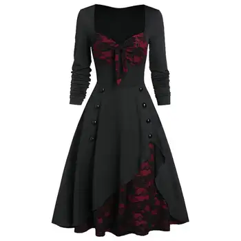 Srednjeveški palači Letnik Čipke stitched gumb dolg rokav moda za ženske obleko Gothic vlogo igra Halloween Kostum 2021 NEW5XL