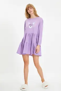 Trendyol Natisnjeni Pletene Nightgown Obleko THMAW22PT0531