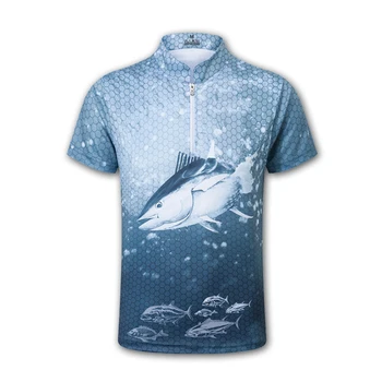 UV Zaščita Ribolov T-shirt Stojalo ovratnik Moške 3D Tiskanih Quick Dry Kratkimi Šport Majica Moški Ribiško Oblačila
