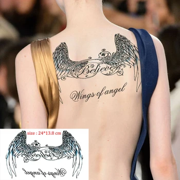 Začasno Prsi nazaj Tattoo Nalepke kota krila pismo cvet Ponaredek Tattoo Flash Tatto Nepremočljiva big Body Art za Žensko, moškega otrok
