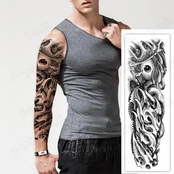 Črna Začasni Tattoo Nalepke Hawk Eye Bodalo Robot Roko Lobanje Polne Roke Flash Tetovaže Rokav Ponaredek Tatto za Moške in Ženske