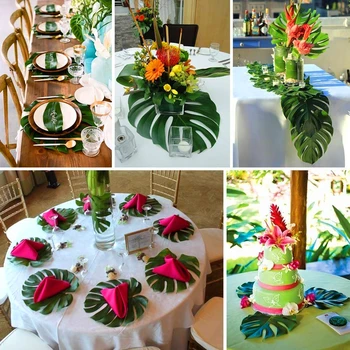 1 lota 60PC Cvetov hibiskusa in Monstera Listi Za Hawaiian Stranka Svile DIY Tropskih Ponaredek Rastline Za Dom Vrt Stranka Dekoracijo