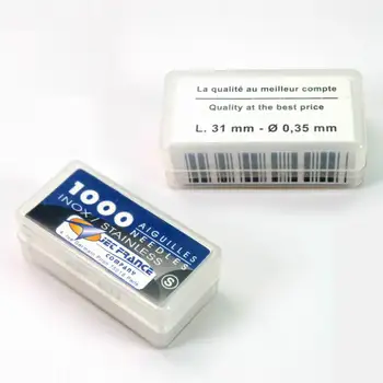 1000pcs/škatlo Pakirana Aiguilles Jet Francija Visoko Stopnjo Strokovne Svoboden Tatoo Igle 0.35X31 mm 0,20 mm 0,25 mm 0.30 mm 0,4 mm