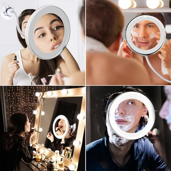 10X Povečevalno LED Osvetljeno Ogledalo Prilagodljiv Ličila Nečimrnosti Ogledalo Ogledalo z LED Svetlobo sestavljajo espejo de maquillaje aumento 10X