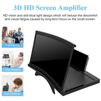 12 Inch Ukrivljen Lupa -3D HD Mobilni Telefon Projektor Zaslon za Filme in igre na Srečo-Podpira Vse Pametne telefone