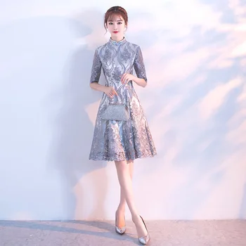 2020 Novo Poroko Prom Stranka Večer Cheongsam Obleko Orientalski Kitajski Slog Ženska Elegantna Vezenina tradicionalno kitajsko obleko