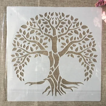 30*30 cm Velik Mandala Srečen Drevo DIY Layering Matrice Stensko Slikarstvo Album Kolorit Reliefi Album Dekorativni Predlogo