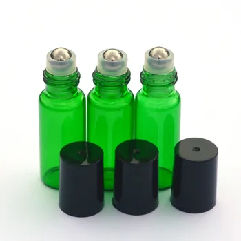 5pcs Mini 5ml Zelena Roll Steklenici Vžigalnike Eterično Olje Parfuma Vzorec Valja na Steklenico S Črno Plastično Zaporko