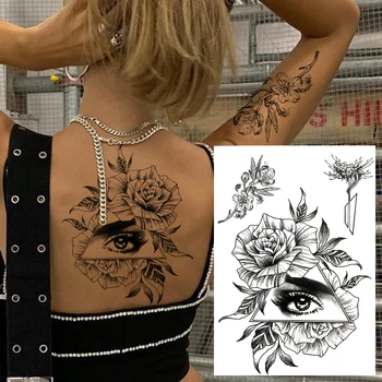 Black Lion Dahlia Začasne Tetovaže Za Ženske Odraslih Realne Tiger Volk Jelenov Kača Ptic Ponaredek Tattoo Nalepke Stroj Tatoos