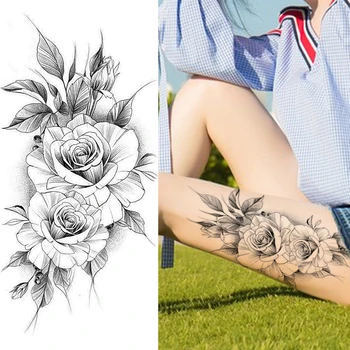 Black Rose Začasne Tetovaže Za Ženske Seksi Realne Ponaredek Nepremočljiva Tatoos Nalepke Lepa Rose Lotus DIY Body Art Roko Tattoo