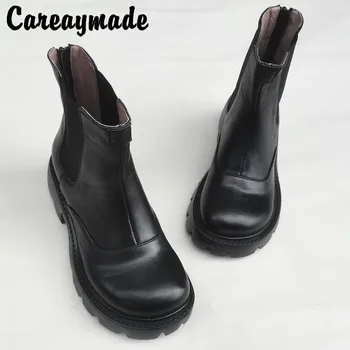 Careaymade-Pravega Usnja debelo dno ženske kratke čevlji,veliko glavo čevlji sredini pete prvotno čisto ročno volne čevlji