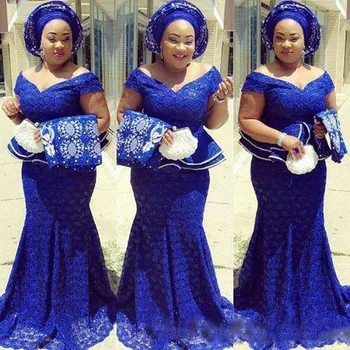 Haljo de soiree Čipke Večerne Obleke Kraljevsko Modra Formalno Obleko abendkleider Dolgo Nigerijski Večerne morska deklica Peplum abiye