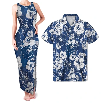 HYCOOL Kraljevsko Modra Elegantno Cvetlični Pari, ki se Ujemajo Oblačila Ženske Boljše Cheongsam Seksi Obleko brez Rokavov Dolgo Bodycon Stranka Obleko