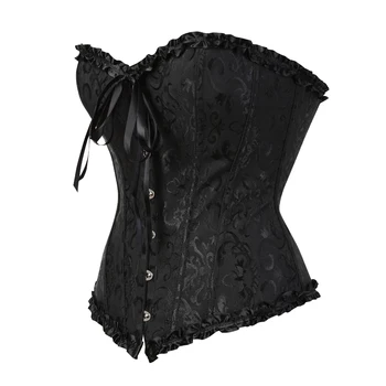 Korzet Obleka Black Burleske Steampunk Krilo Nastavite Čipke Gothic Bustier Corselet Obleko za Ženske Nastavljiv Plus Velikost S-6X Črna