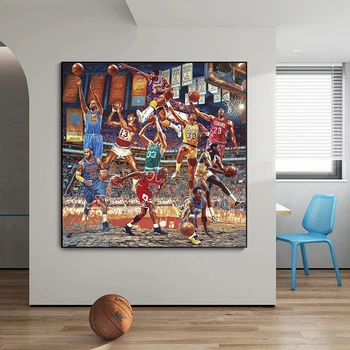 Košarka Zvezdicami Streljanje Trenutek Slikarstvo Plakat HD Slike, Natisnjene na Platno, se Uporablja za Soba Doma Estetike Dekor Wall Art