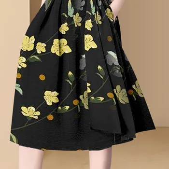 LLZACOOSH Elegantna korejskih Žensk, Cvetlični Printted Vintage Obleko 2021Summer Proti-Vrat Kratek Rokav Slim Šifon A-Line Obleka Ženske