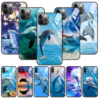Modro morje, živali srčkan dolphin Steklo Ohišje Za iPhone 12 11 Pro Max 13 12 Mini Fundas X XR XS Max 8 7 6s Plus Kritje Lupini Fundas